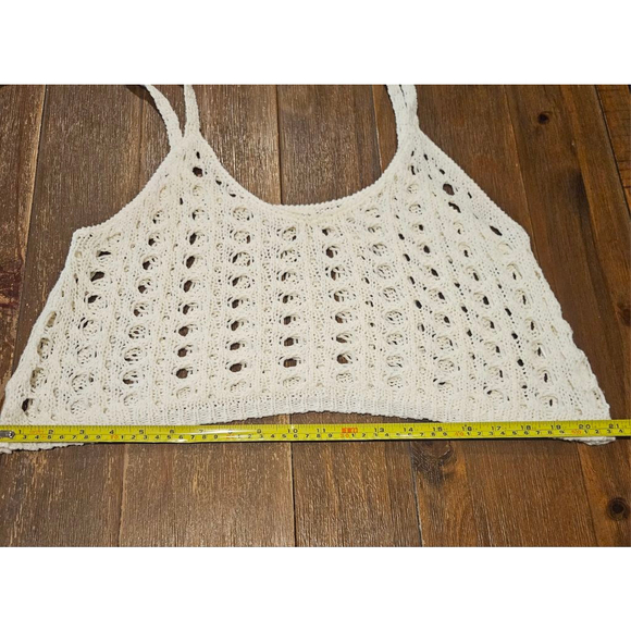Women's Cotton Candy White Crochet Knit CroppedTank Top M/L - Picture 6 of 8